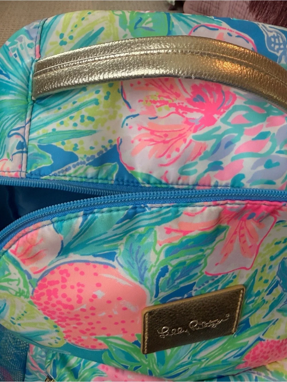 Lilly Pulitzer Swizzle In Tropical Floral Backpack Blue Pink Pineapple Hibiscus